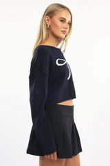 Blue Knit Jumper Long Sleeve Crew Neck