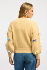 Yellow Knit Top Long Sleeve Bow Trim