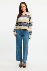 Beige Aztec Jumper Long Sleeve Crew Neck