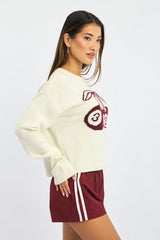 White Cherry Knit Top Long Sleeve