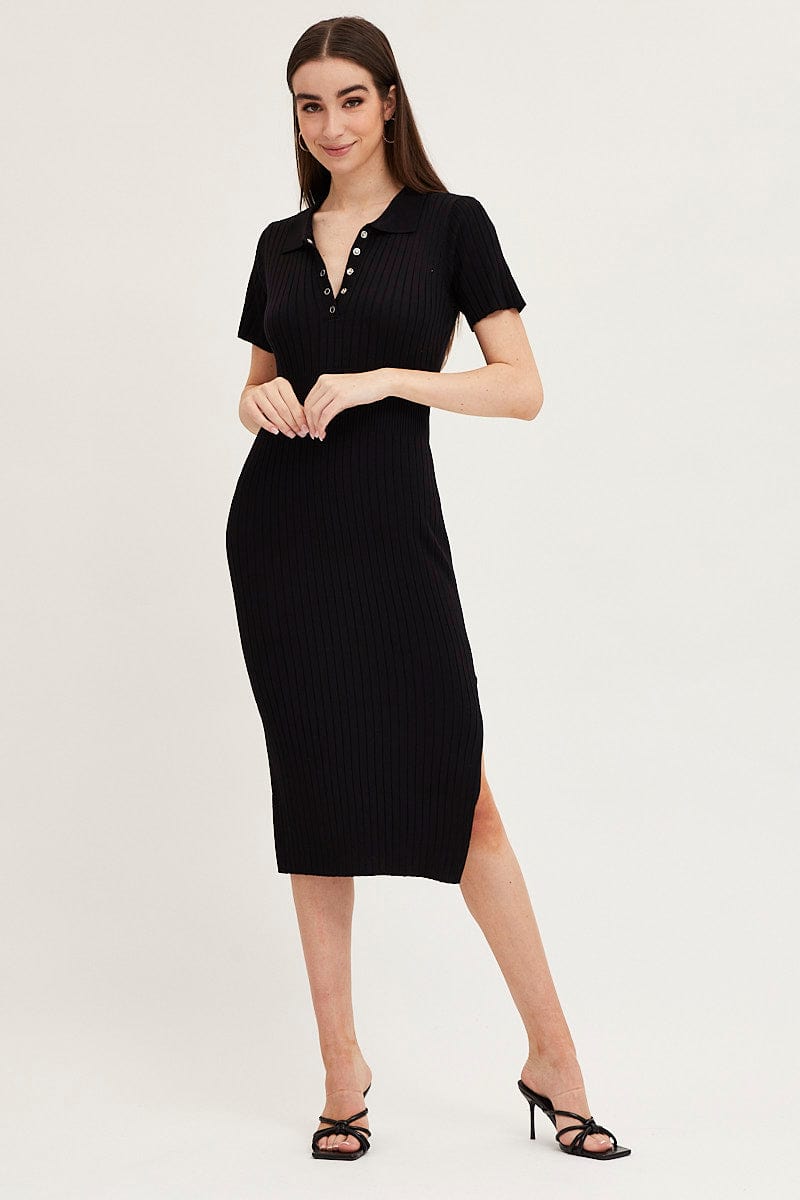 Black Bodycon Dress Short Sleeve Mini Knit