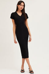 Black Button Front Bodycon Knit Dress