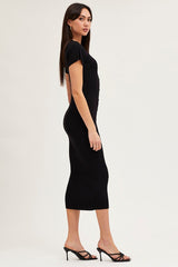 Black Button Front Bodycon Knit Dress