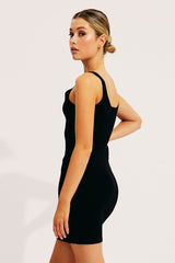 Black Button Front Square Neck Kint Dress