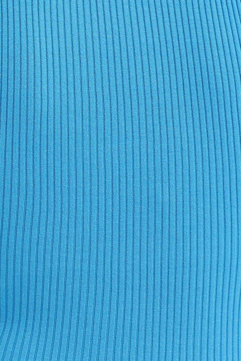 Blue Bodycon Midi Dress Round Neck Knit