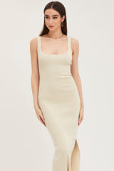 Beige Cut Out Back Knit Dress
