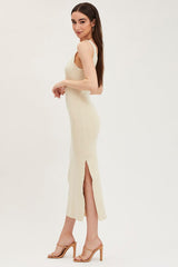 Beige Cut Out Back Knit Dress