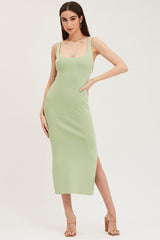 Green Cut Out Back Knit Dress