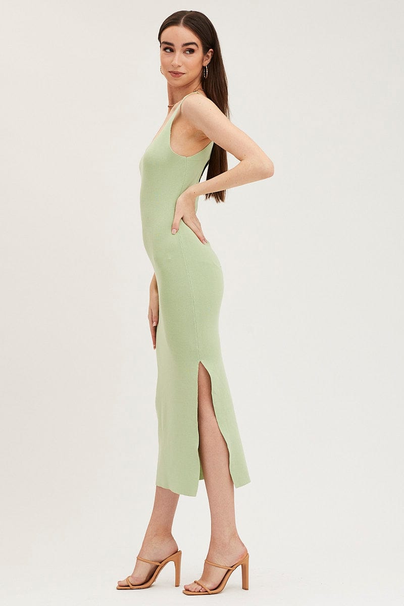 Green Cut Out Back Knit Dress