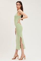 Green Cut Out Back Knit Dress