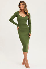Green Dress Long Sleeve Mini Sweet Heart Knit