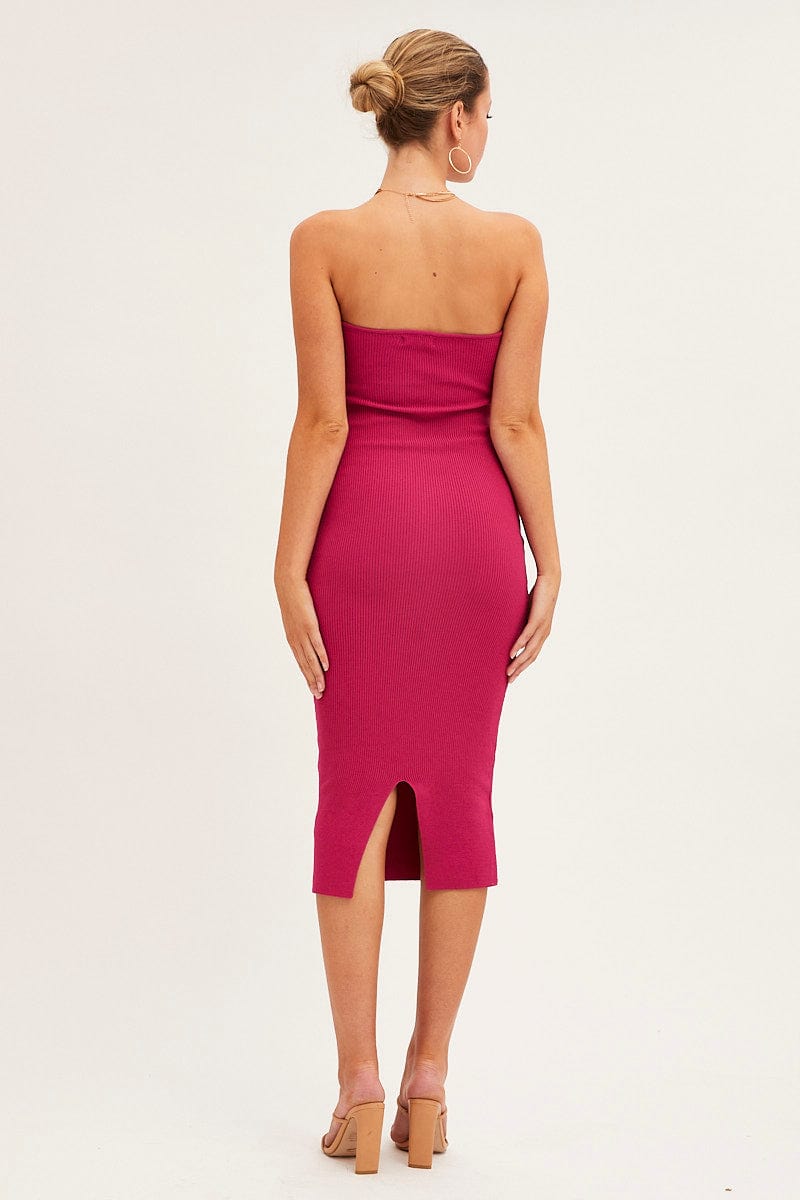 Magenta Sweetheart Neckline Bandeau Knit Bodycon Dress