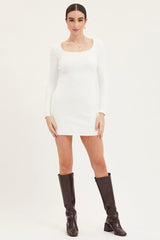 White Dress Long Sleeve Mini Knit