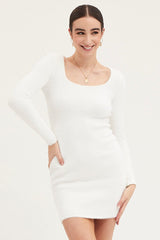 White Dress Long Sleeve Mini Knit
