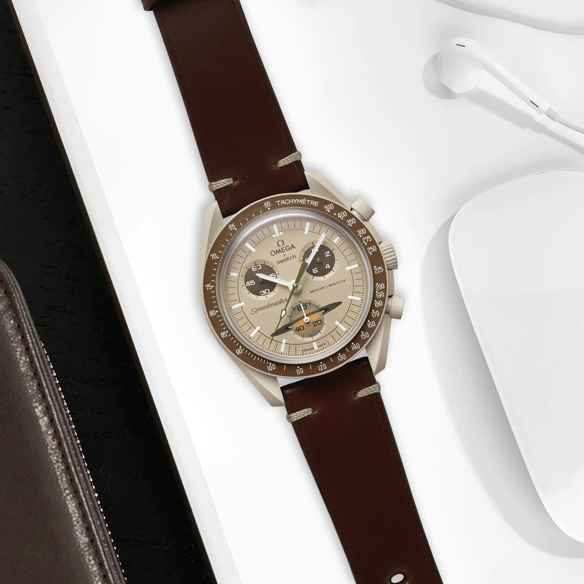 Omega MoonSwatch X Swatch Straps - Minimalist Cordovan Cognac