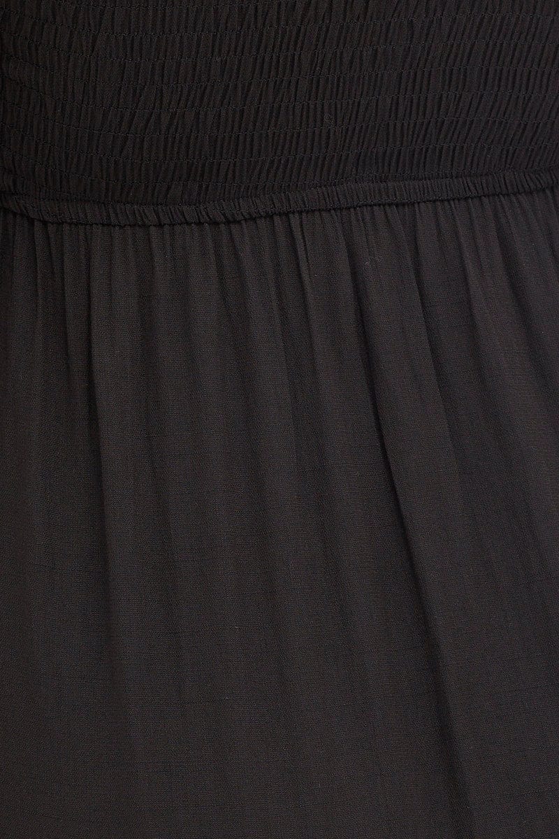 Black Shirred Dress Short Sleeve Maxi