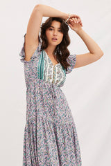 Boho Print V-Neck Short Sleeve Maxi Dress