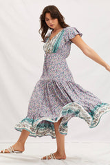 Boho Print V-Neck Short Sleeve Maxi Dress