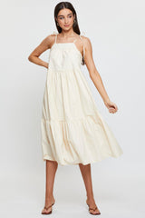 Beige Midi Dress Sleeveless Tie Shoulder