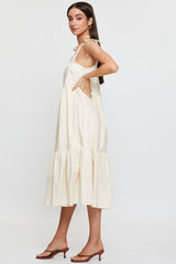 Beige Midi Dress Sleeveless Tie Shoulder