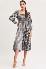 Check Dress Long Sleeve Maxi