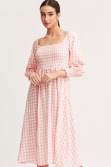 Check Dress Long Sleeve Maxi