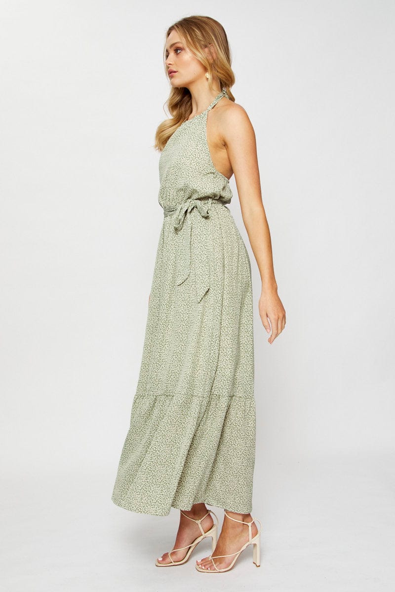 Geo Print Maxi Dress Halter Neck