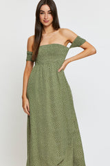 Geo Print Maxi Dress Off Shoulder
