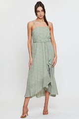 Geo Print Midi Dress Sleeveless Ruffle Hem