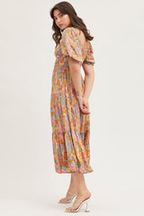 Print Maxi Dress Short Sleeve