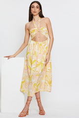 Abstract Print Maxi Dress Sleeveless Halter Neck