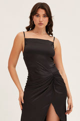 Black Cowl Neck Party Midi Dress
