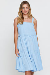Blue Midi Dress Sleeveless Tie Shoulder