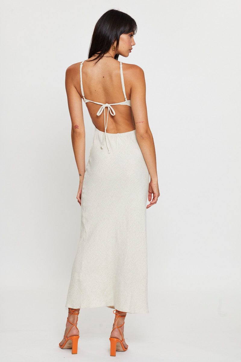 Beige Maxi Dress Sleeveless Racer Neck