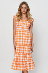 Check A Line Dress Sleeveless Midi