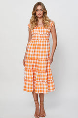 Check A Line Dress Sleeveless Midi