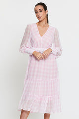 Check Dress Long Sleeve Maxi