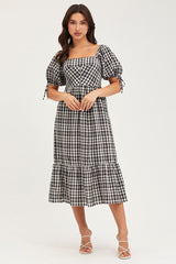 Check Midi Dress Short Sleeve Evening