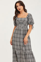 Check Midi Dress Short Sleeve Evening