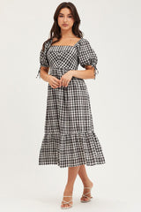 Check Midi Dress Short Sleeve Evening
