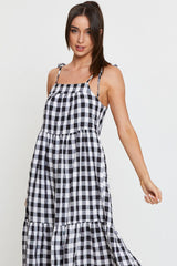 Check Midi Dress Sleeveless Tie Shoulder