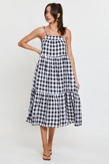 Check Midi Dress Sleeveless Tie Shoulder