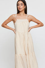 Check Midi Dress Sleeveless Tie Shoulder