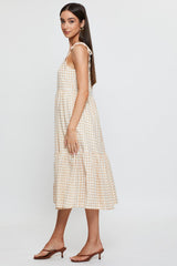 Check Midi Dress Sleeveless Tie Shoulder