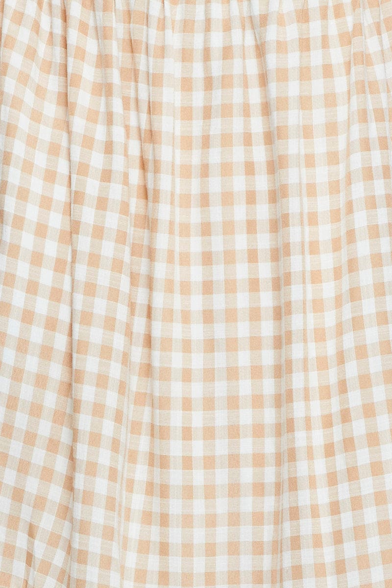 Check Midi Dress Sleeveless Tie Shoulder