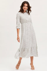 Geo Print Dress Long Sleeve Midi