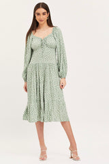 Geo Print Dress Long Sleeve Midi