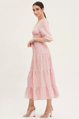 Geo Print Maxi Dress Long Sleeve V Neck