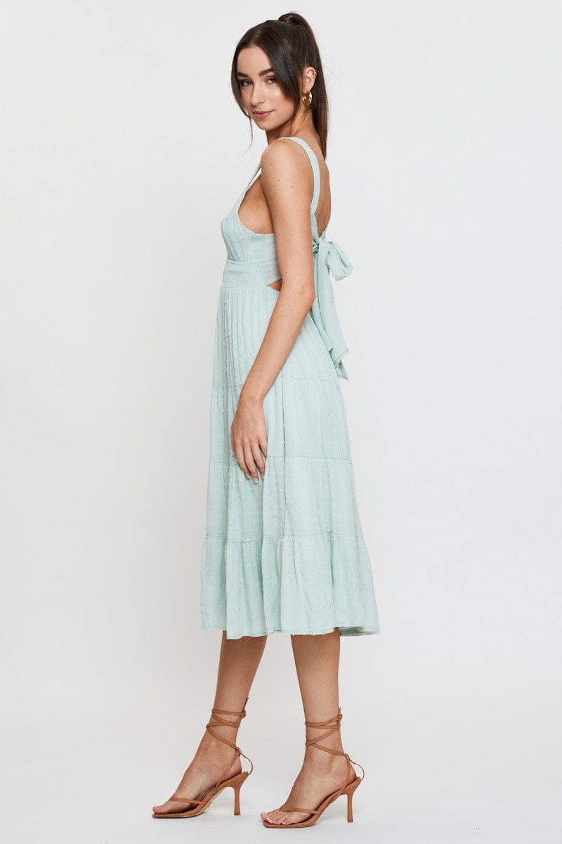 Green Midi Dress Sleeveless V Neck