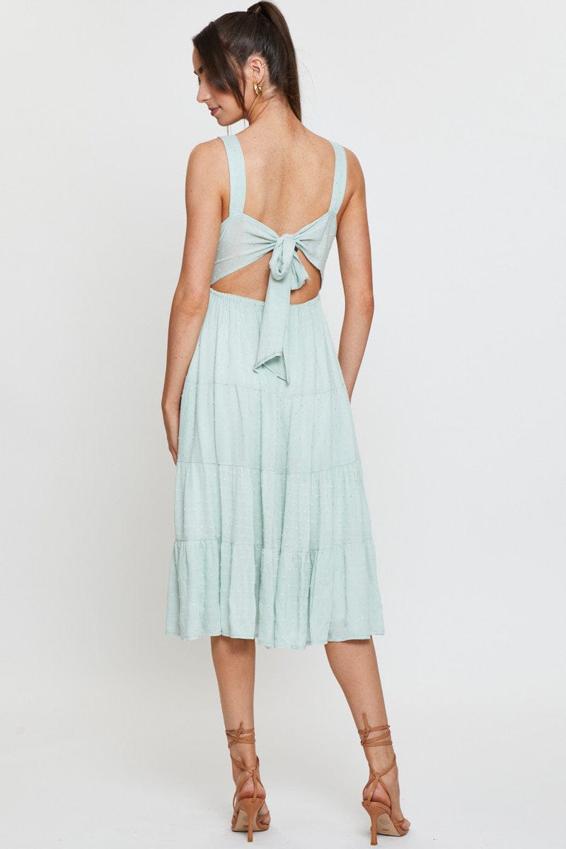 Green Midi Dress Sleeveless V Neck